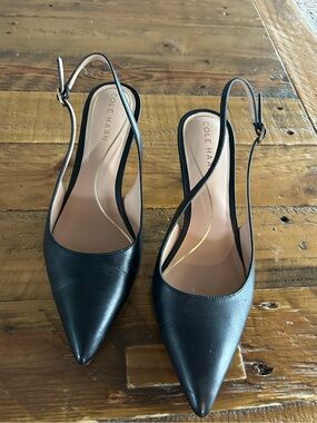 Cole Haan Black Pointed-Toe Slingback Pumps 6.5
